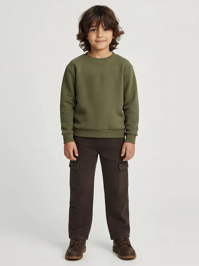 HOP Kids Boys Dark Brown Relaxed-Fit Mid-Rise Cargo Jeans