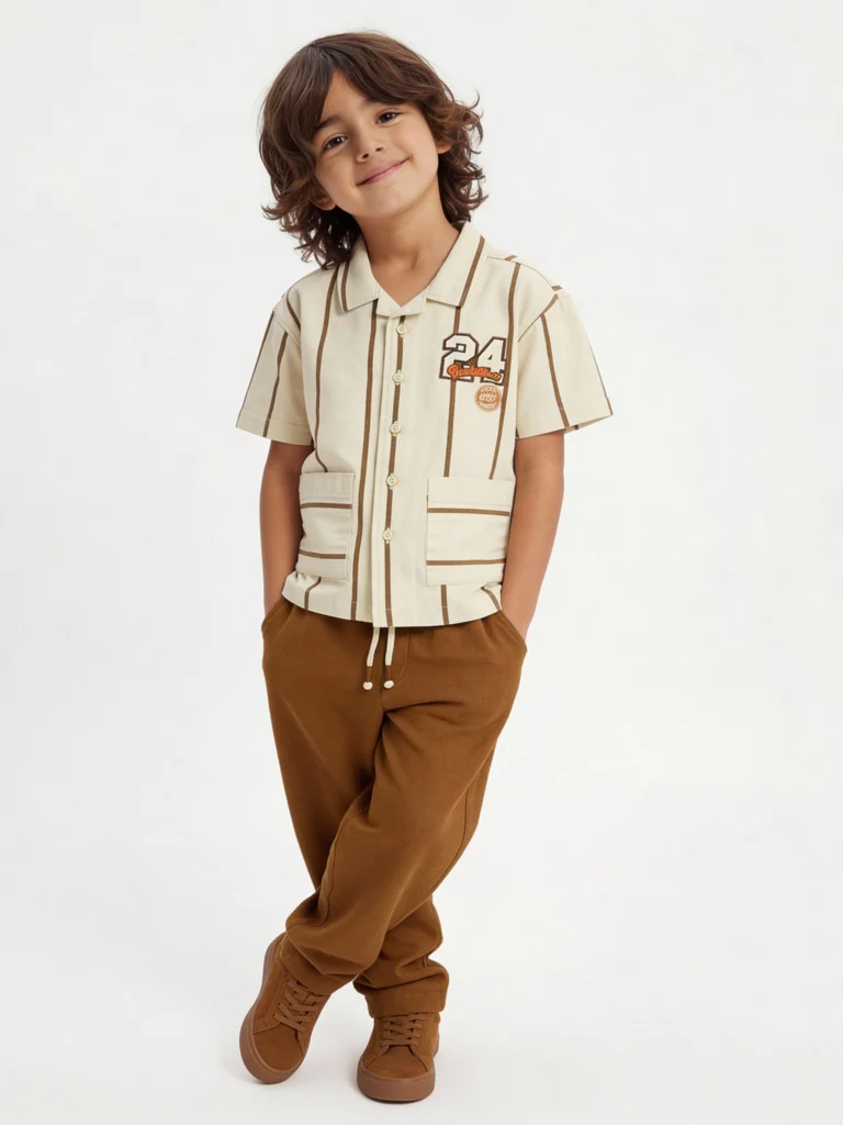 HOP Kids Boys Dark Brown Solid Relaxed-Fit Mid-Rise Cotton Trousers