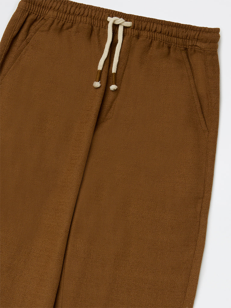 HOP Kids Boys Dark Brown Solid Relaxed-Fit Mid-Rise Cotton Trousers - Image 6