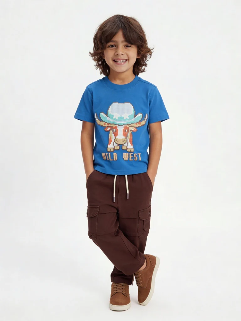 HOP Kids Boys Dark Brown Textured Mid-Rise Cotton-Blend Pants