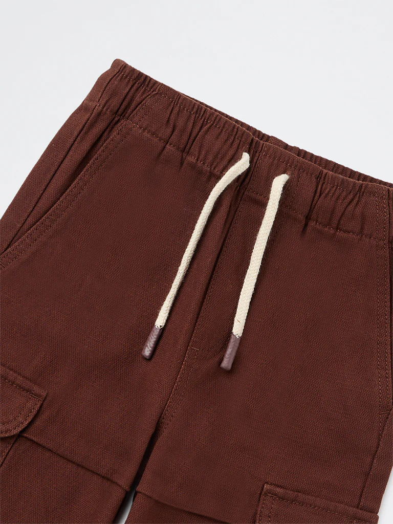 HOP Kids Boys Dark Brown Textured Mid-Rise Cotton-Blend Pants - Image 6