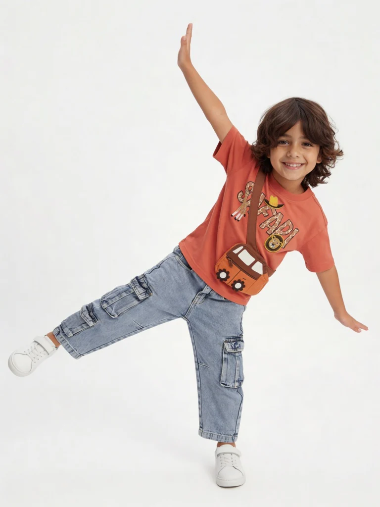 HOP Kids Boys Dusty Orange Printed Cotton T-Shirt