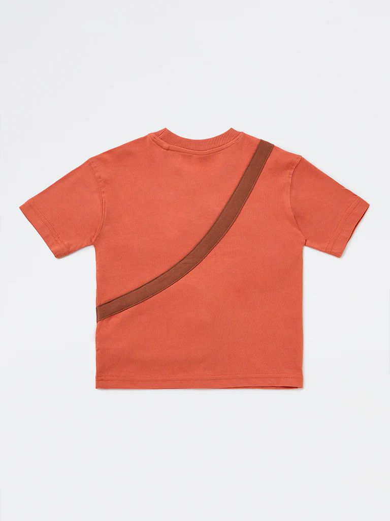 HOP Kids Boys Dusty Orange Printed Cotton T-Shirt - Image 5