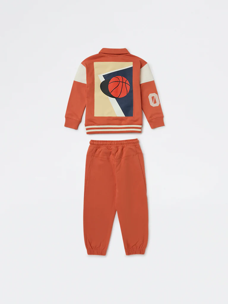 HOP Kids Boys Dusty Orange Printed Cotton T-Shirt and Joggers Set - Image 4