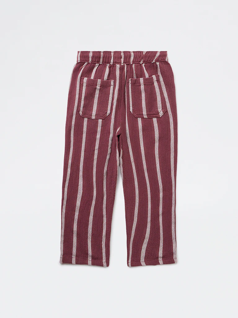 HOP Kids Boys Dusty Rose Striped Mid-Rise Cotton Trousers - Image 4
