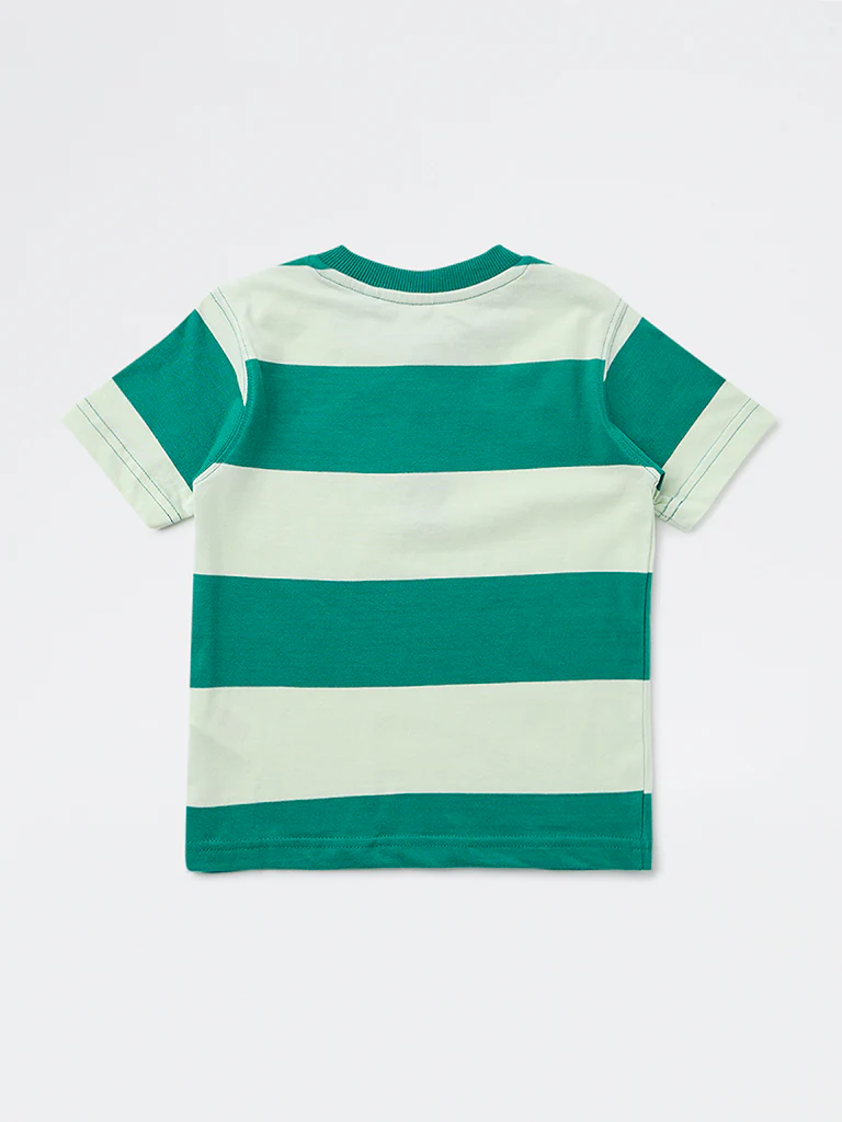 HOP Kids Boys Green Colour Block Cotton T-Shirt - Image 5