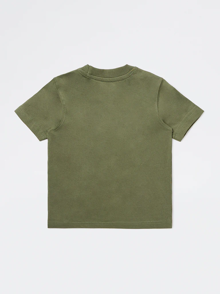 HOP Kids Boys Green Printed Cotton T-Shirt - Image 4