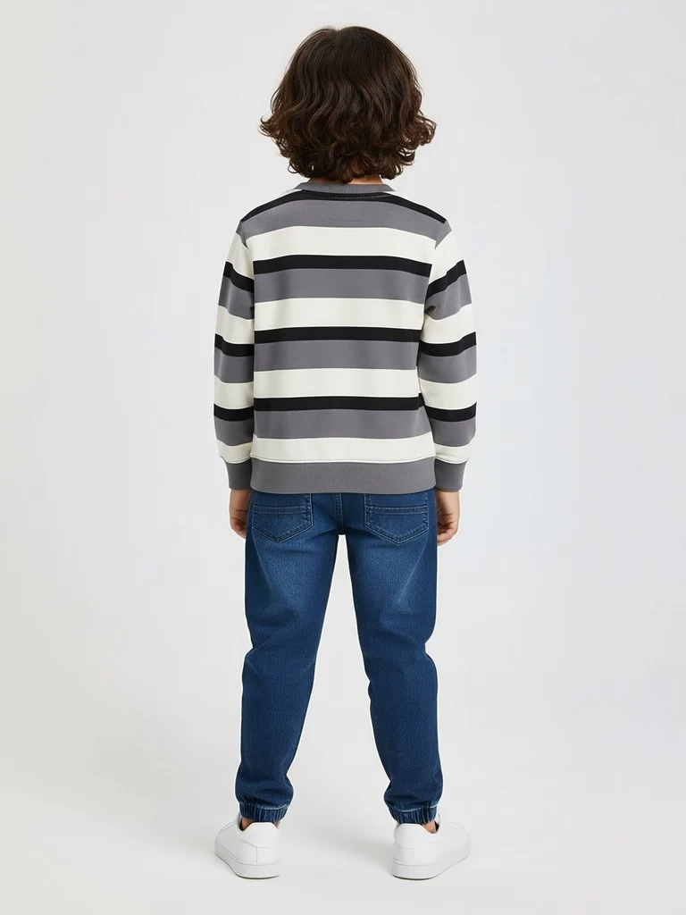 HOP Kids Boys Grey Striped Cotton Sweatshirt - Image 2