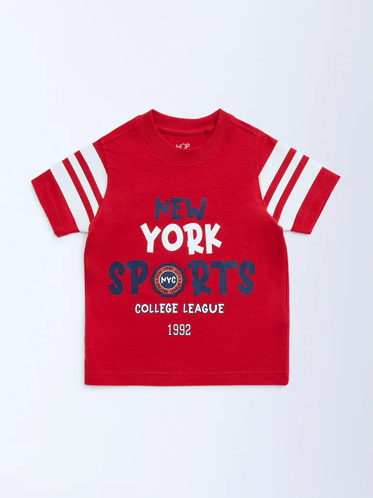 HOP Kids Boys Kids Boys Red Text Detailed Cotton T-Shirt - Image 3