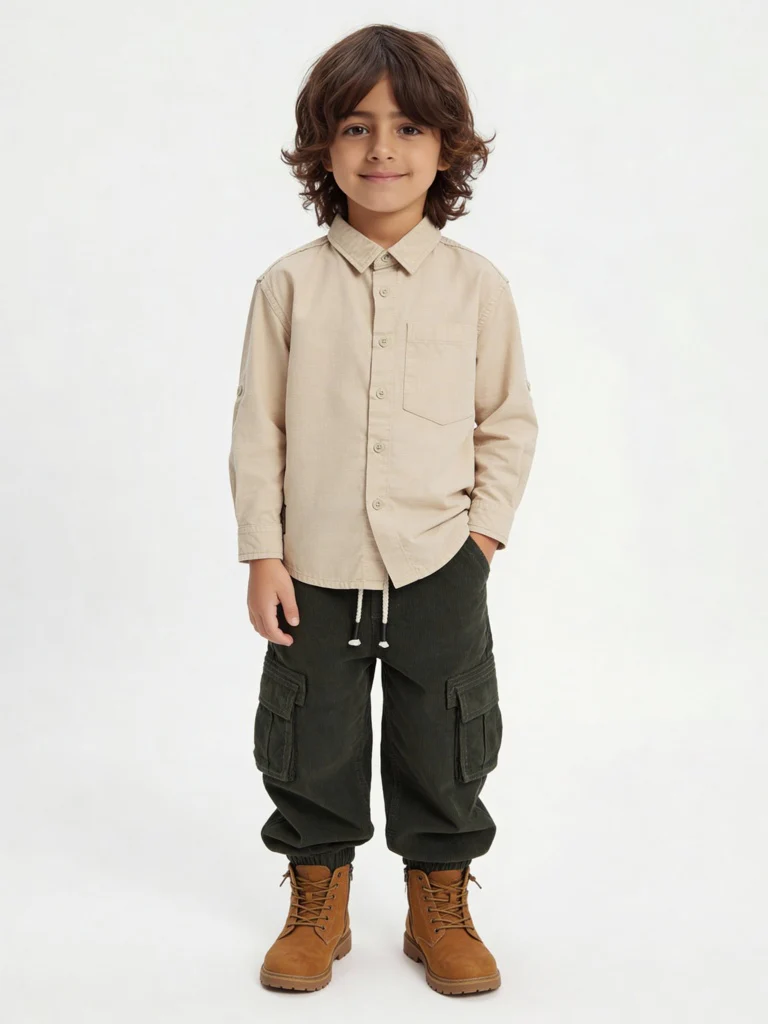 HOP Kids Boys Light Beige Cotton Shirt