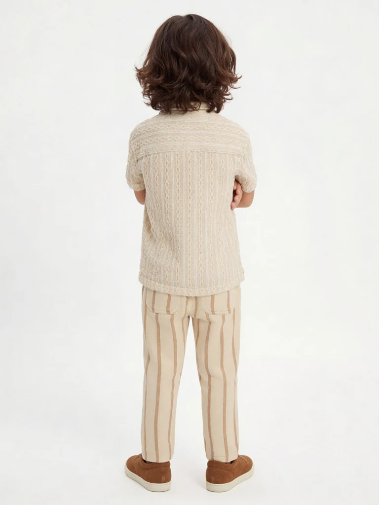 HOP Kids Boys Light Beige Embroidered Cotton-Blend Shirt - Image 2
