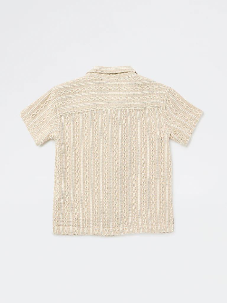 HOP Kids Boys Light Beige Embroidered Cotton-Blend Shirt - Image 4