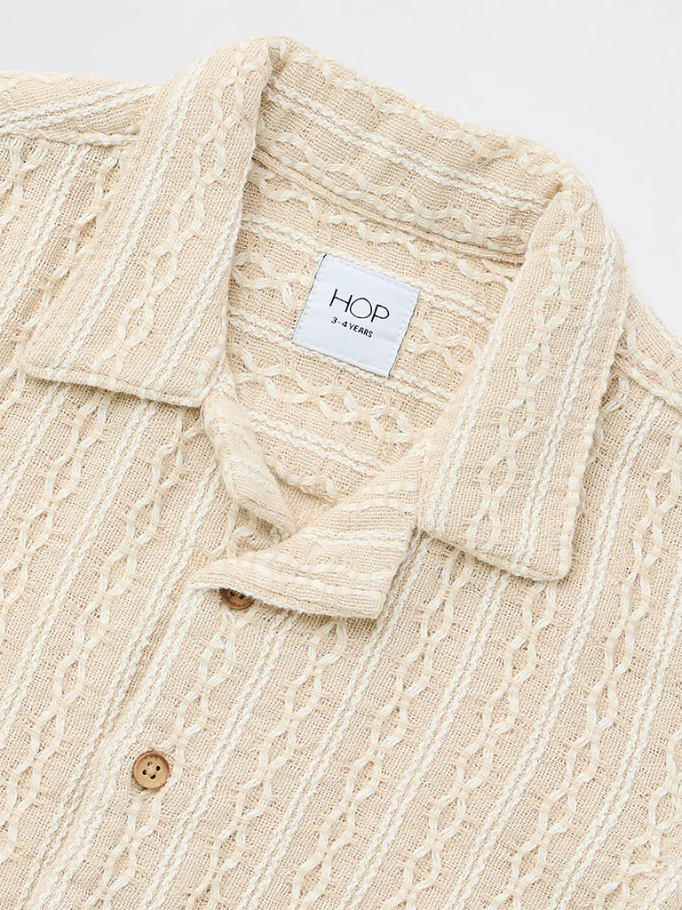HOP Kids Boys Light Beige Embroidered Cotton-Blend Shirt - Image 5