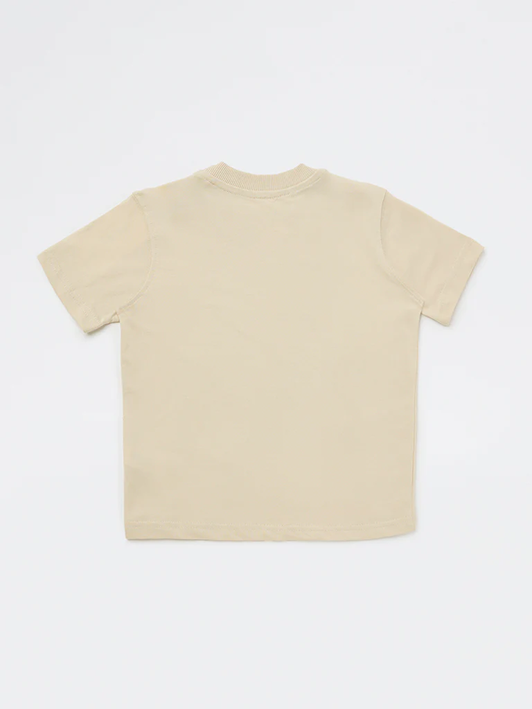 HOP Kids Boys Light Beige Graphic Printed Cotton T-Shirt - Image 5