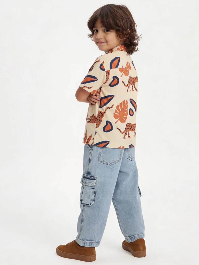 HOP Kids Boys Light Beige Jungle Printed Shirt - Image 2