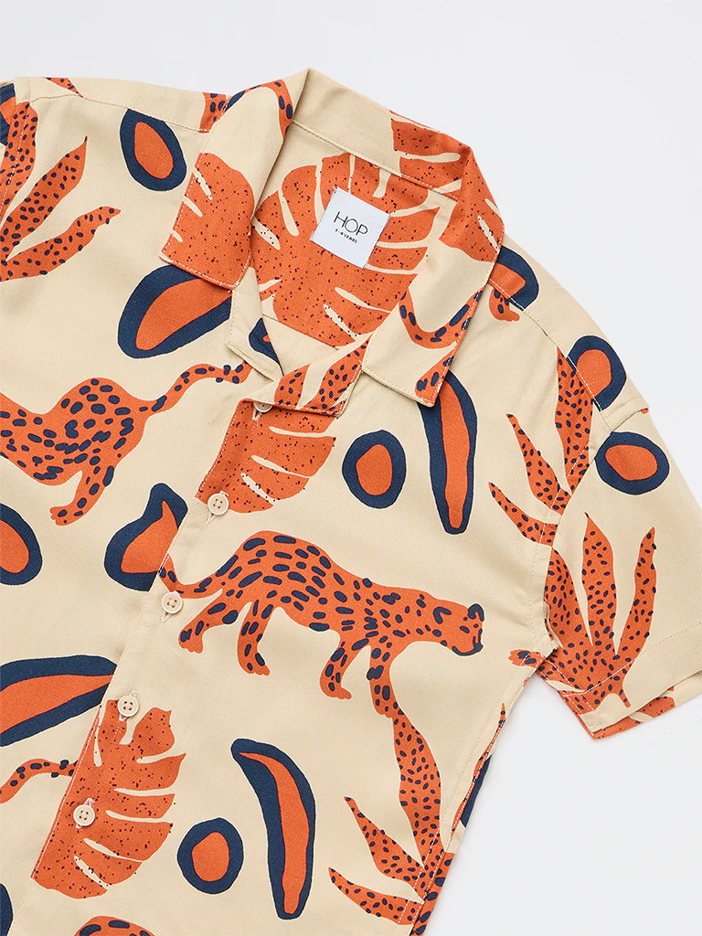 HOP Kids Boys Light Beige Jungle Printed Shirt - Image 5