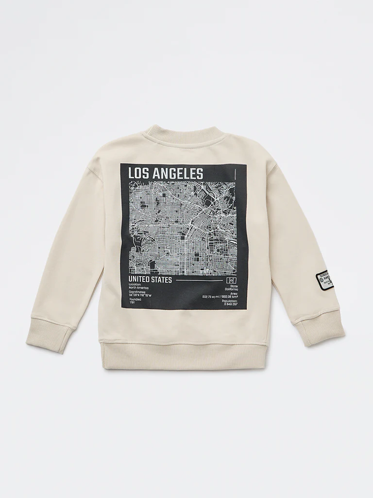 HOP Kids Boys Light Beige Printed Cotton-Blend Sweatshirt - Image 2