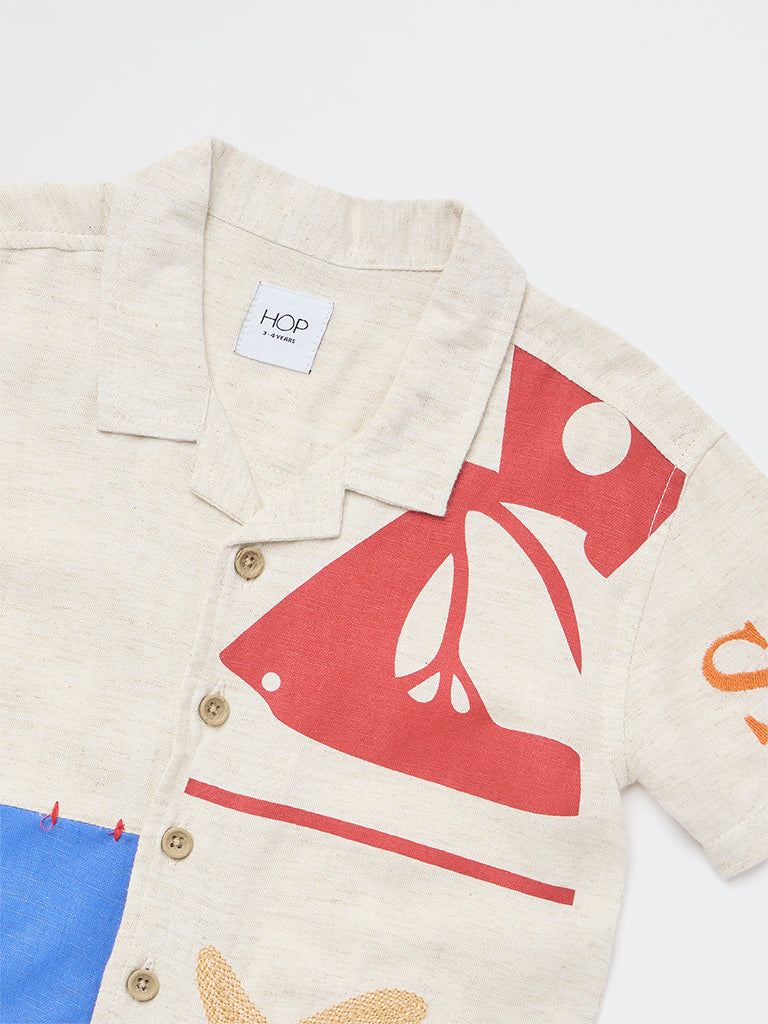 HOP Kids Boys Light Beige Printed Shirt - Image 5