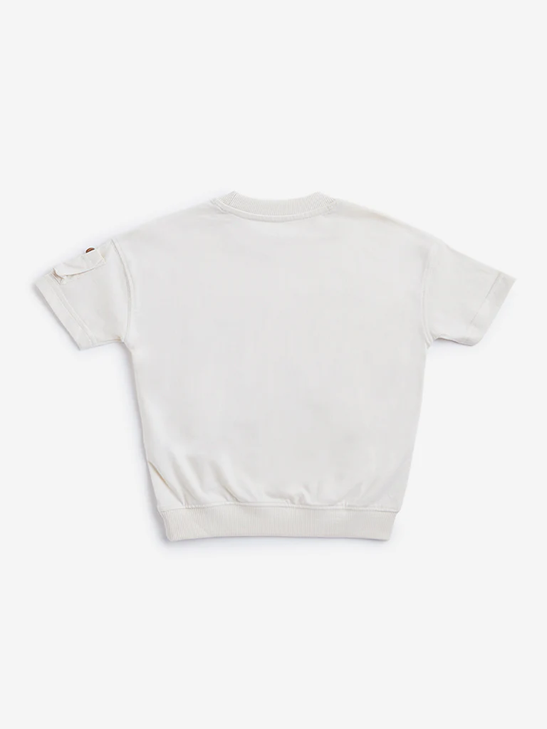HOP Kids Boys Light Beige Safari Print Cotton T-Shirt - Image 2