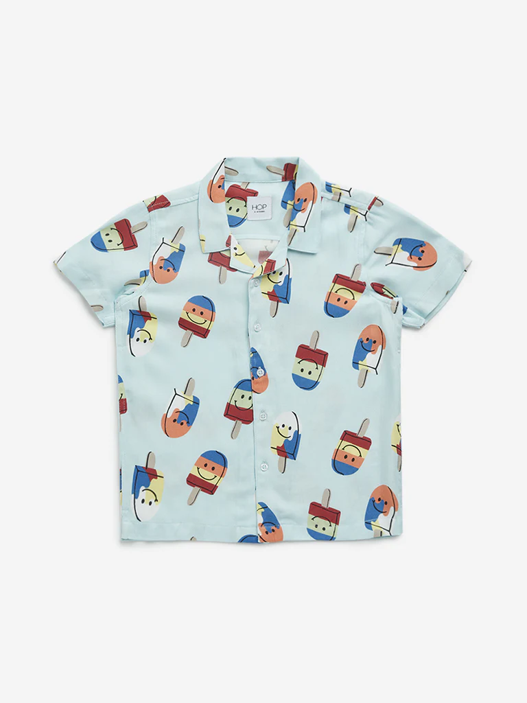 HOP Kids Boys Light Blue Ice-Cream Printed Resort-Fit Shirt