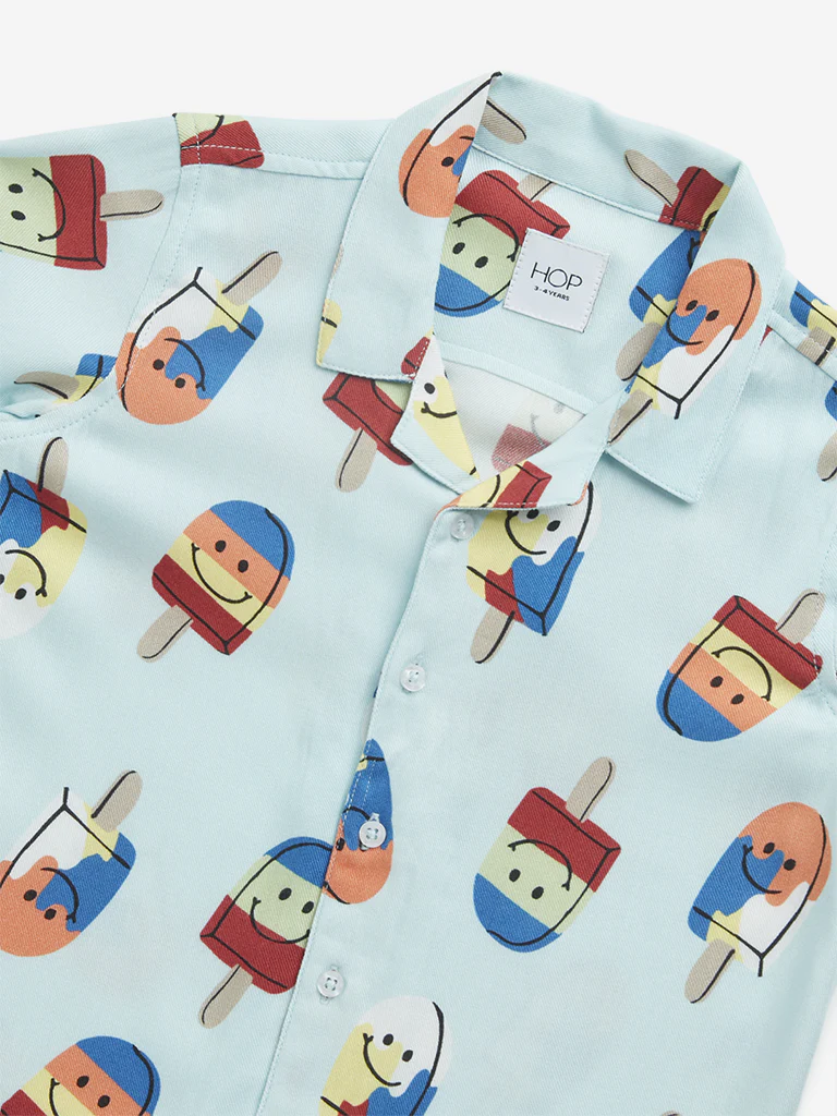 HOP Kids Boys Light Blue Ice-Cream Printed Resort-Fit Shirt - Image 3
