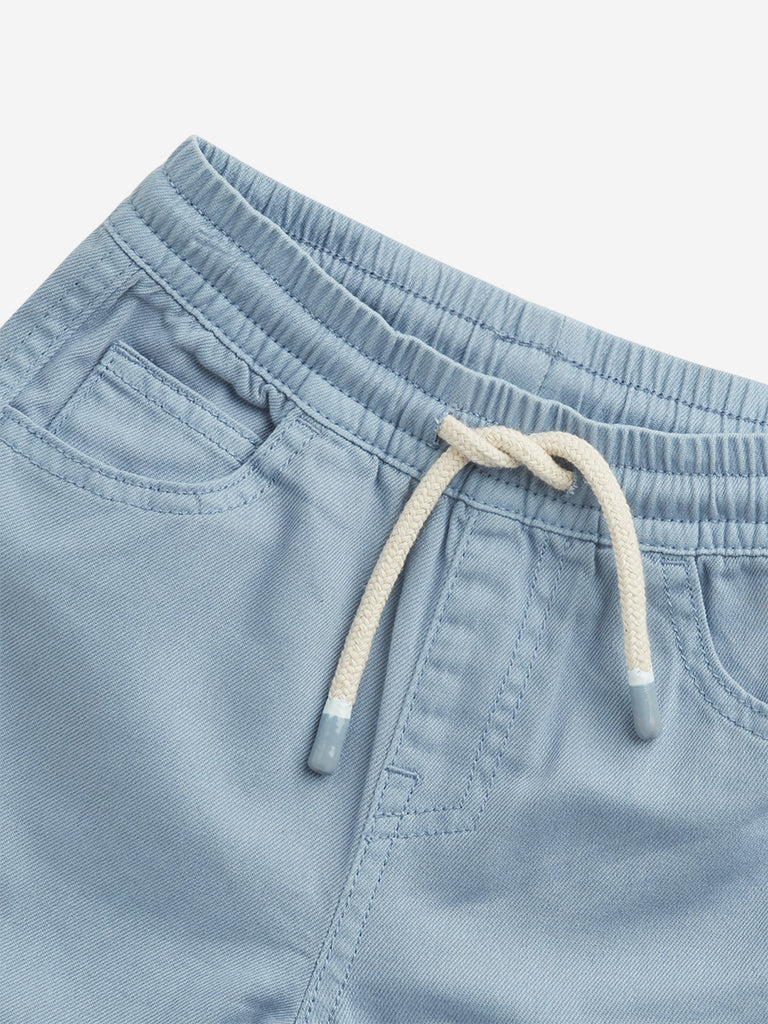 HOP Kids Boys Light Blue Relaxed Fit Mid Rise Cotton Shorts - Image 4