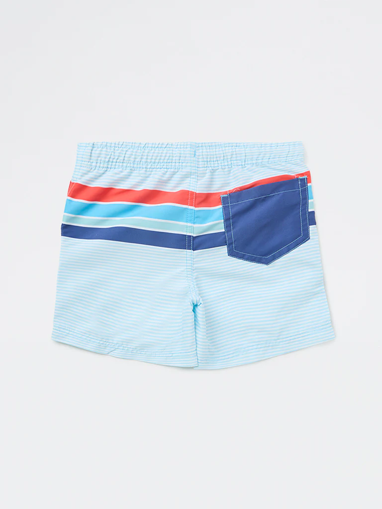 HOP Kids Boys Light Blue Striped Mid-Rise Swim Shorts - Image 4