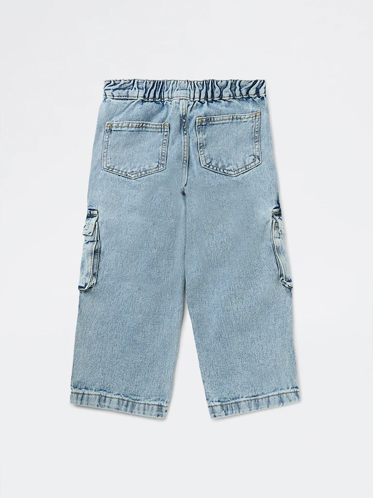 HOP Kids Boys Light Blue Washed Mid-Rise Cargo Jeans - Image 5