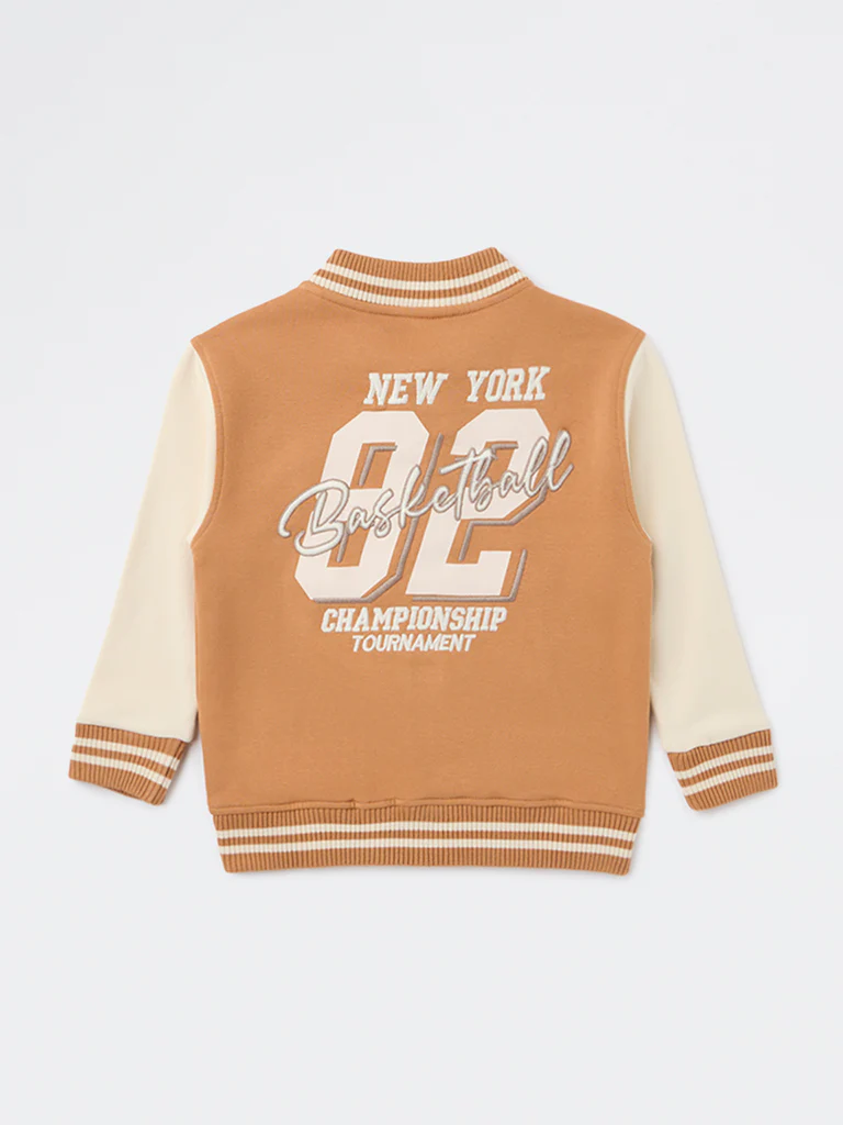 HOP Kids Boys Light Brown Embroidered Cotton-Blend Bomber Jacket - Image 5