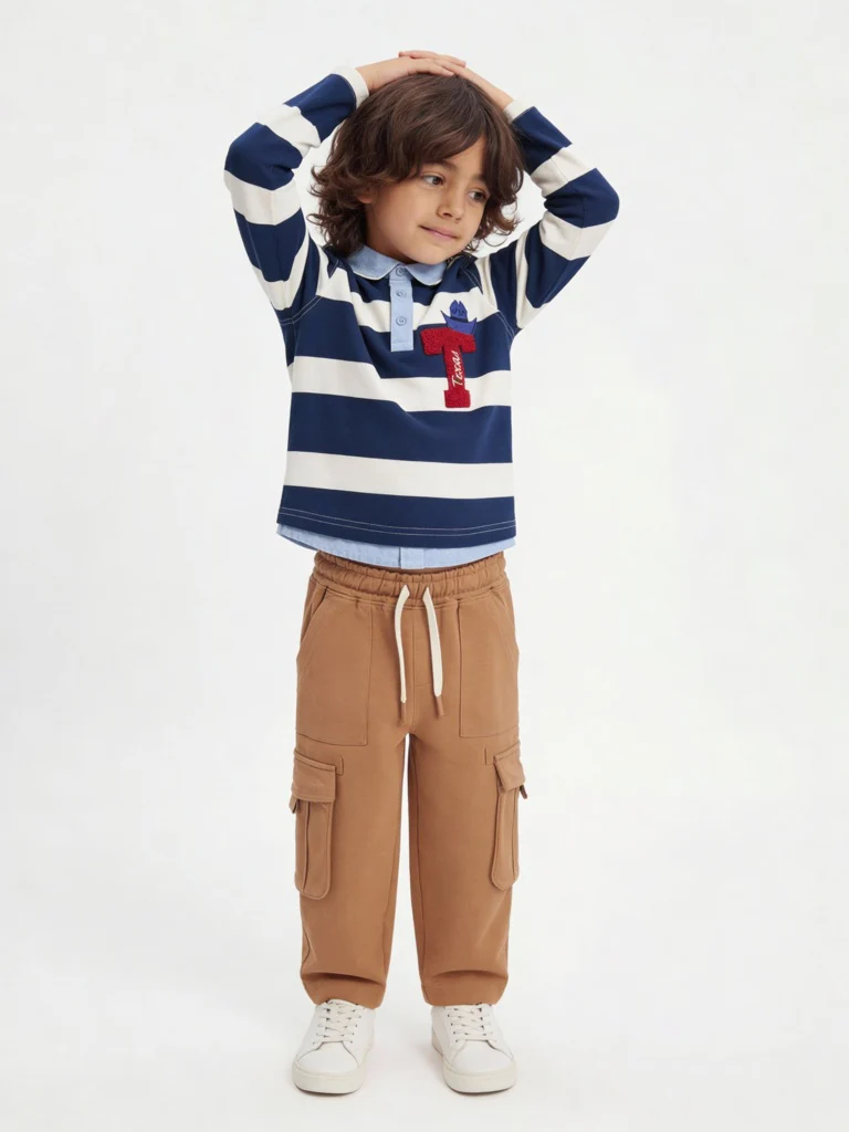 HOP Kids Boys Light Brown Mid-Rise Cotton Cargo Pants