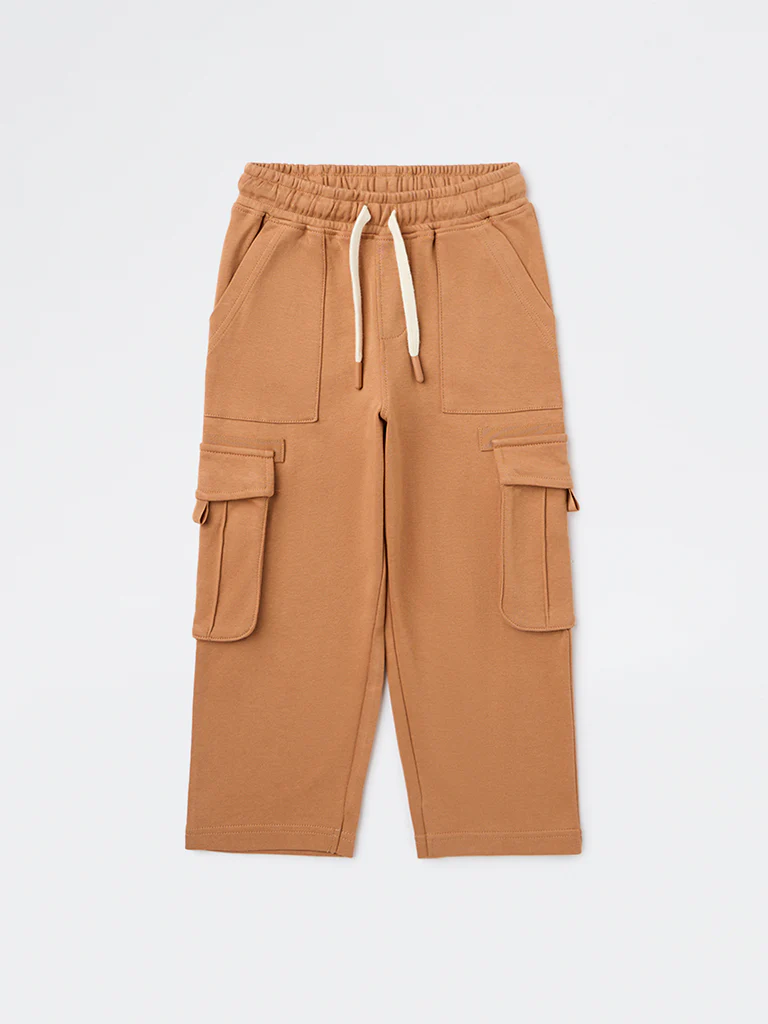 HOP Kids Boys Light Brown Mid-Rise Cotton Cargo Pants - Image 3