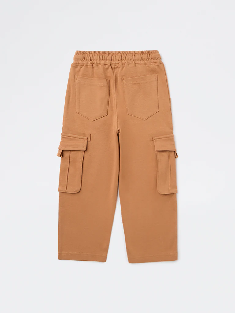 HOP Kids Boys Light Brown Mid-Rise Cotton Cargo Pants - Image 4