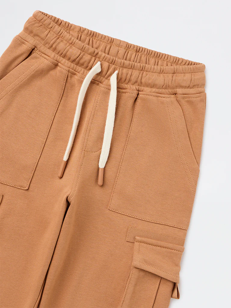 HOP Kids Boys Light Brown Mid-Rise Cotton Cargo Pants - Image 5