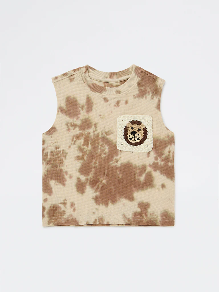 HOP Kids Boys Light Brown Tie-Dye Cotton T-Shirt - Image 3