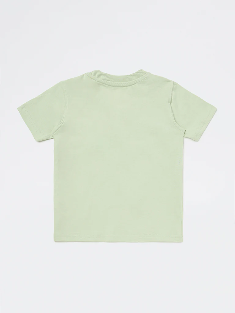 HOP Kids Boys Light Green Printed Cotton T-Shirt - Image 5