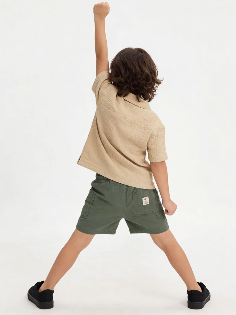 HOP Kids Boys Light Taupe Crinkle-Textured Cotton Shirt - Image 2