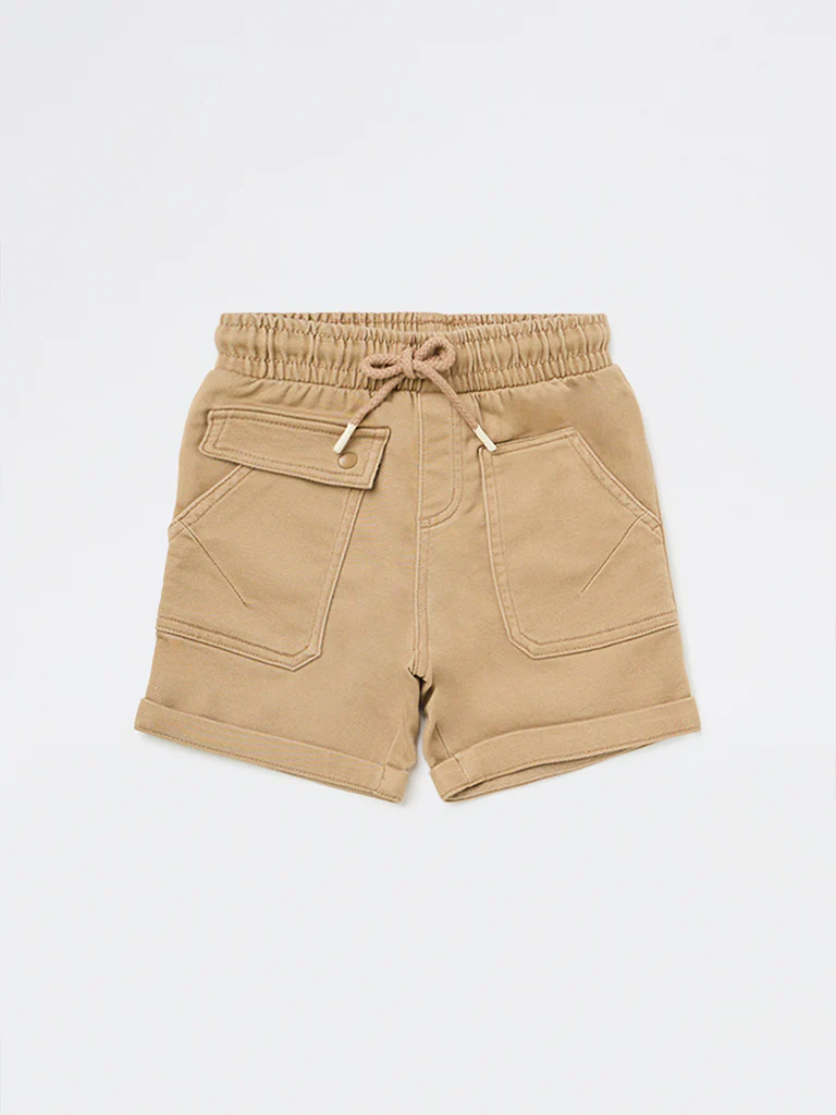 HOP Kids Boys Light Taupe Mid-Rise Cotton-Blend Shorts - Image 4
