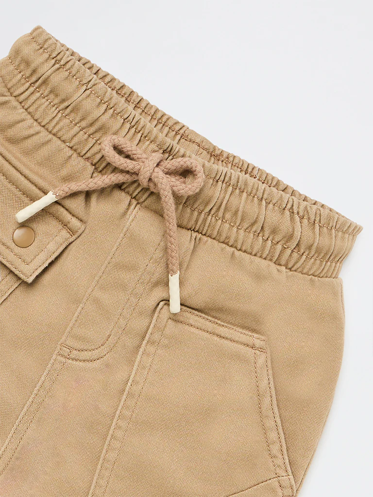 HOP Kids Boys Light Taupe Mid-Rise Cotton-Blend Shorts - Image 6