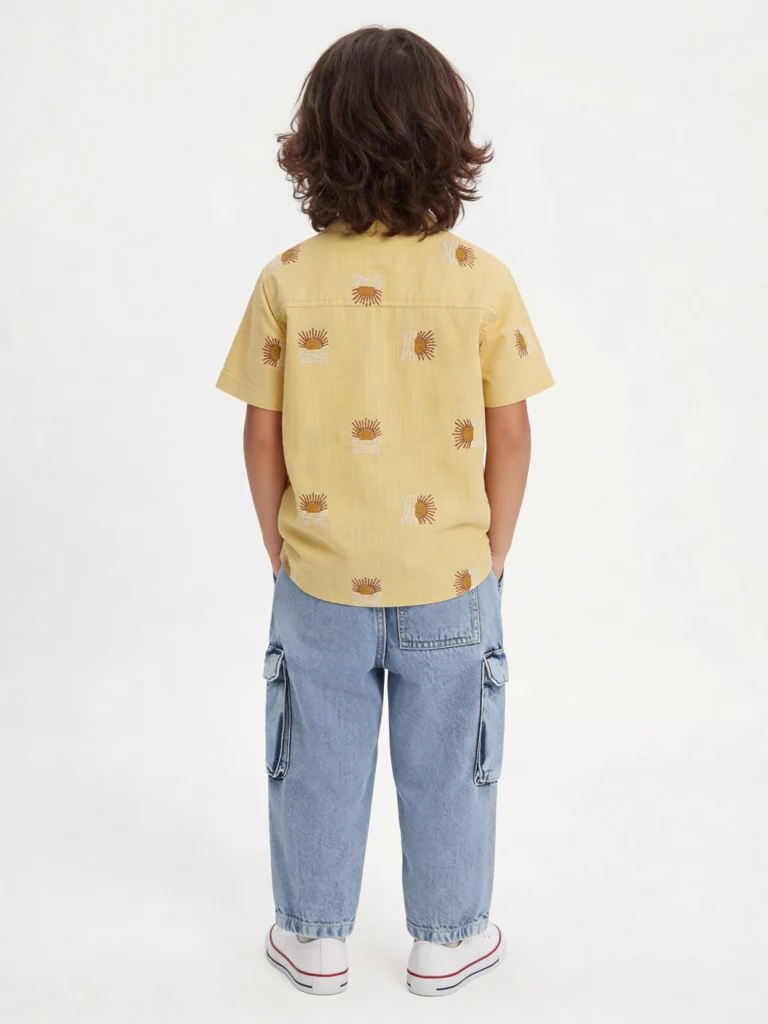 HOP Kids Boys Light Yellow Embroidered Cotton Shirt - Image 2