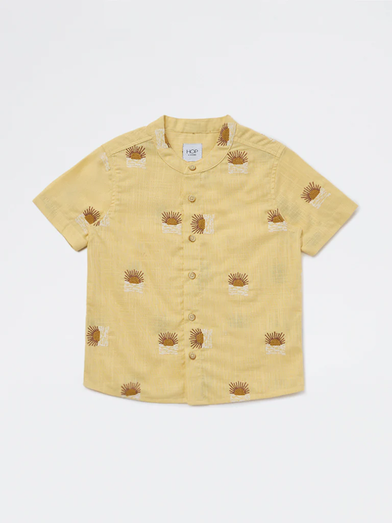 HOP Kids Boys Light Yellow Embroidered Cotton Shirt - Image 3