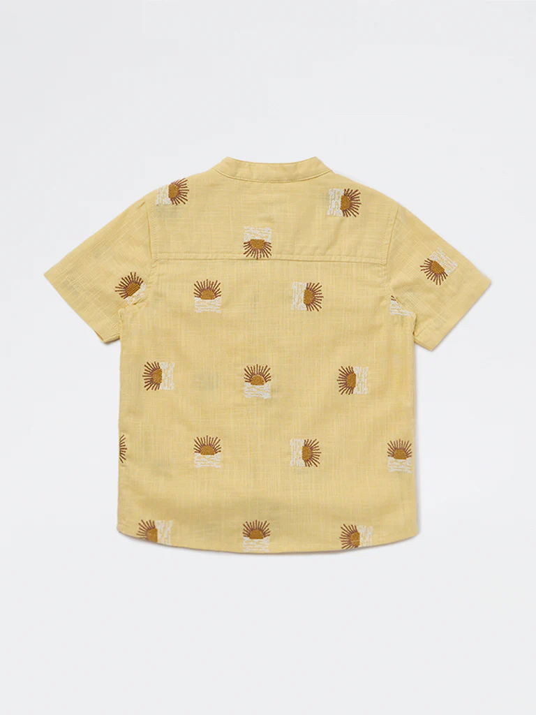 HOP Kids Boys Light Yellow Embroidered Cotton Shirt - Image 4
