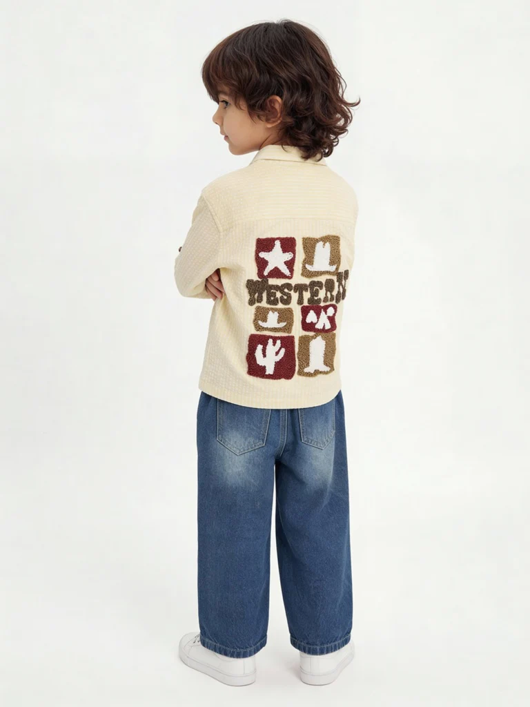 HOP Kids Boys Light Yellow Striped Textured Cotton Shirt - Image 3