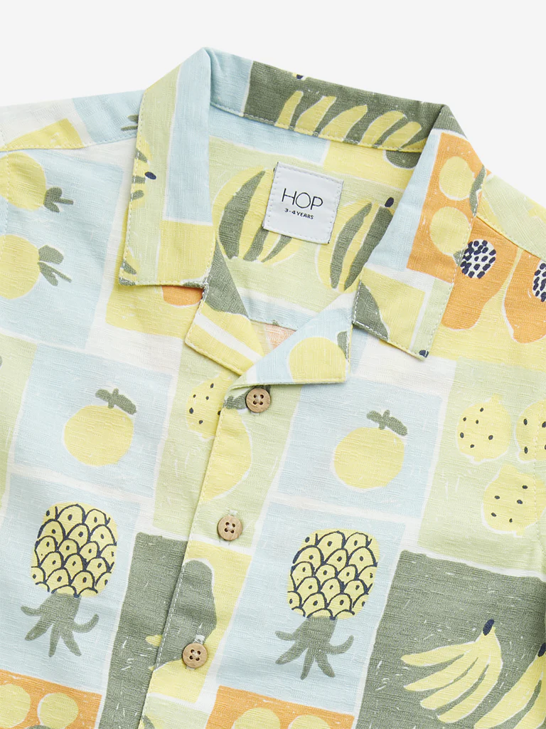 HOP Kids Boys Lime Fruit Printed Cotton Shirt - Image 3