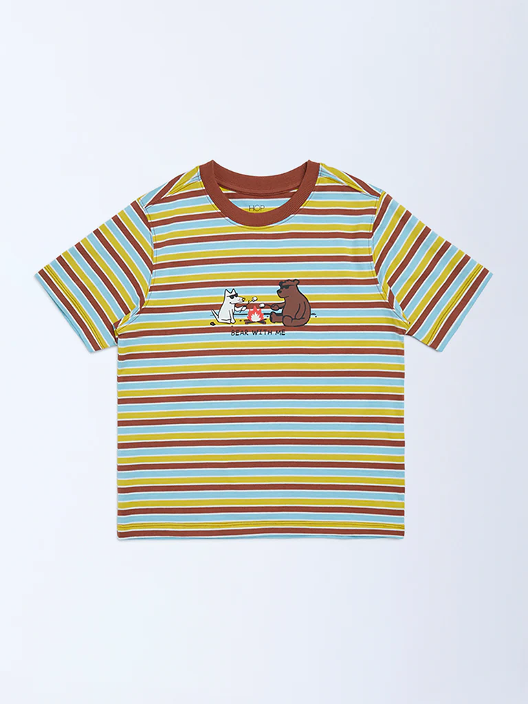 HOP Kids Boys Multicolour Striped Cotton T-Shirt - Image 3