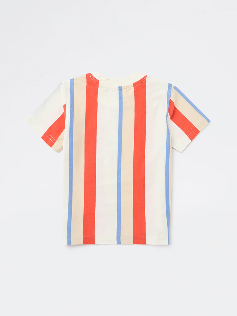 HOP Kids Boys Multicolour Striped Cotton T-Shirt - Image 4