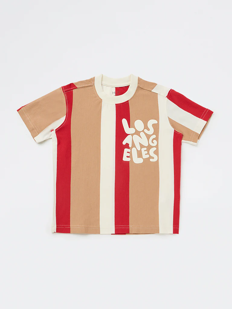 HOP Kids Boys Multicolour Striped Cotton T-Shirt - Image 4