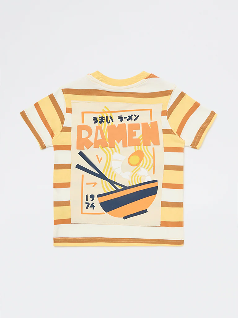 HOP Kids Boys Multicolour Striped Cotton T-Shirt - Image 5