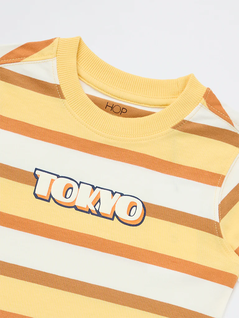 HOP Kids Boys Multicolour Striped Cotton T-Shirt - Image 6