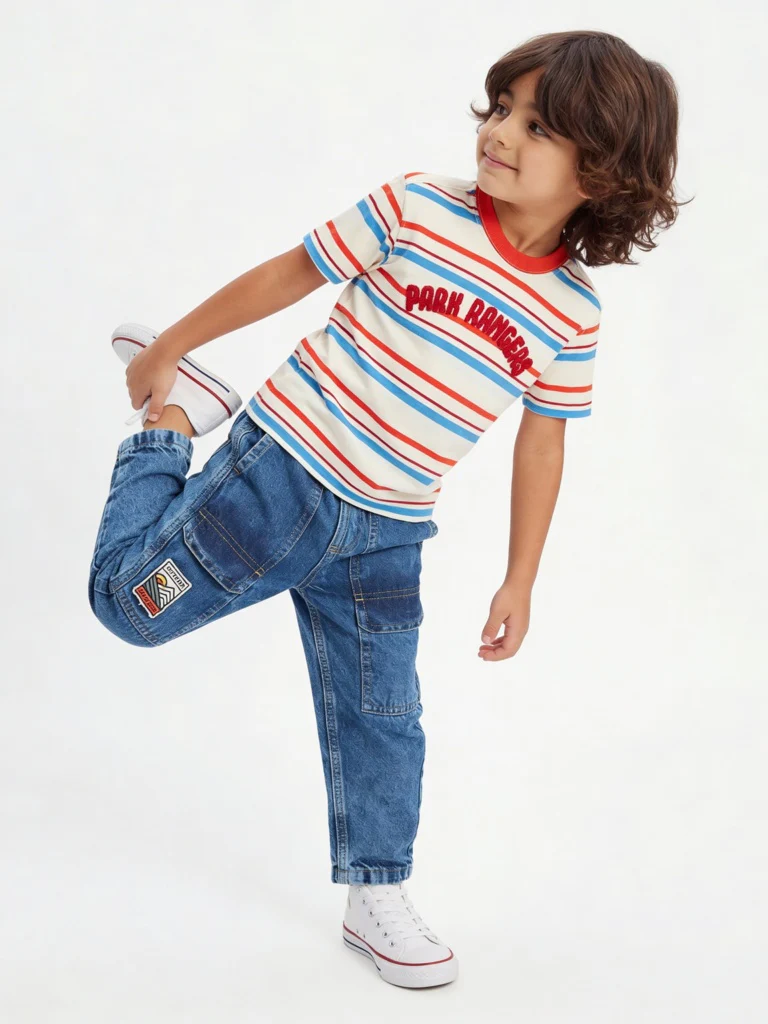 HOP Kids Boys Multicolour Striped Cotton T-Shirt