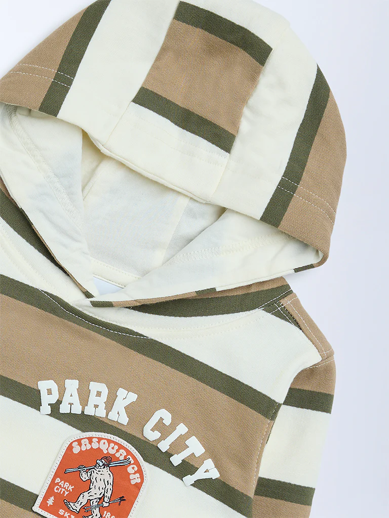 HOP Kids Boys Multicolour Striped Hooded Cotton Sweatshirt - Image 6